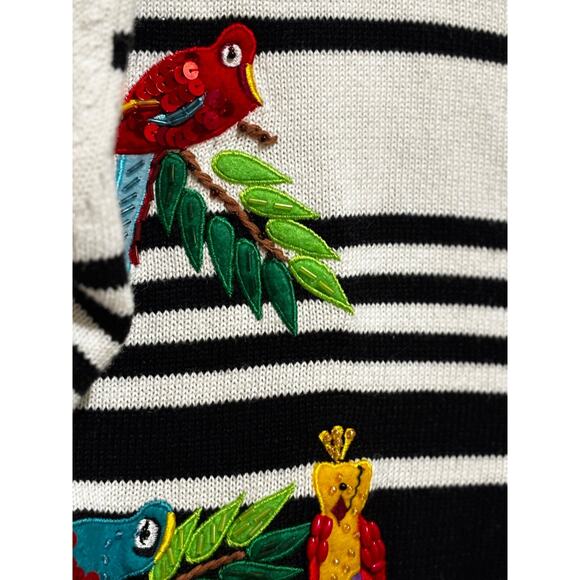 Terrazzo beaded embroidery parrot Bird Short Sleeve Button Sweater top Womens XL - Picture 5 of 11